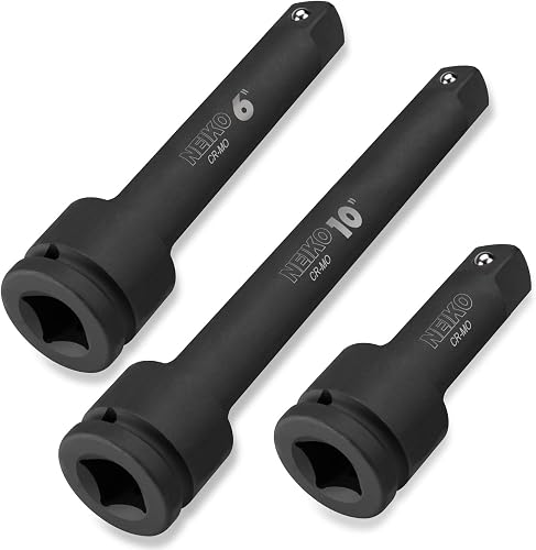 NEIKO 00236A Juego de barras de extensión de impacto de 3/4 pulgadas, fabricado con acero CrV, tamaños de 4 pulgadas, 6 pulgadas y 10 pulgadas, juego de 3 piezas