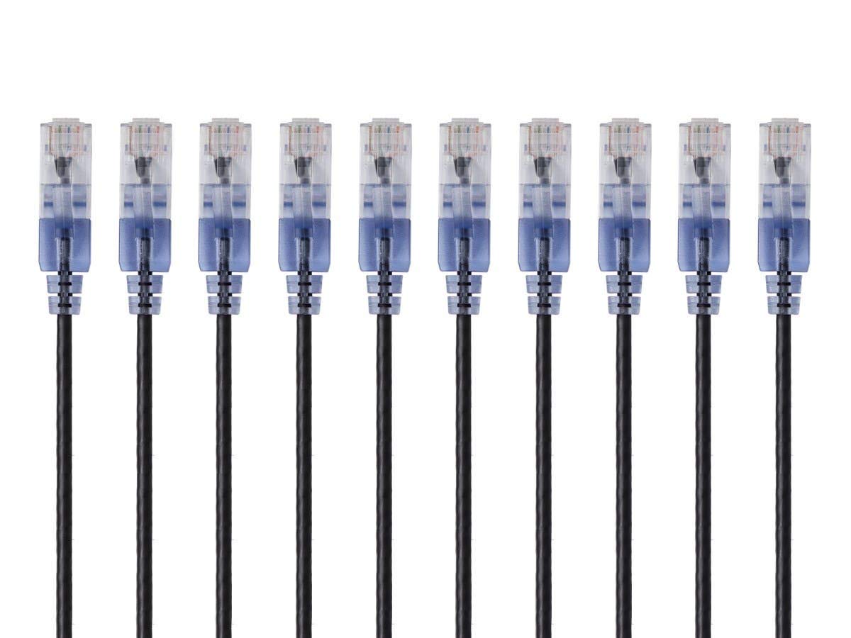 Monoprice SlimRun Cable de Conexión Ethernet Cat6A, 10 Gbit/s - Negro - 14ft - Paquete de 10