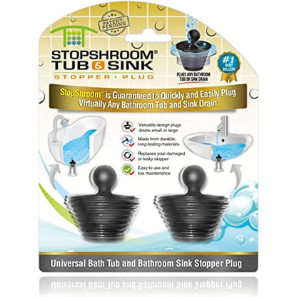 StopShroom - Juego de 2 Tapones universales para desagües de Lavabo de Tina y baño, Enchufe Negro, 2 Unidades