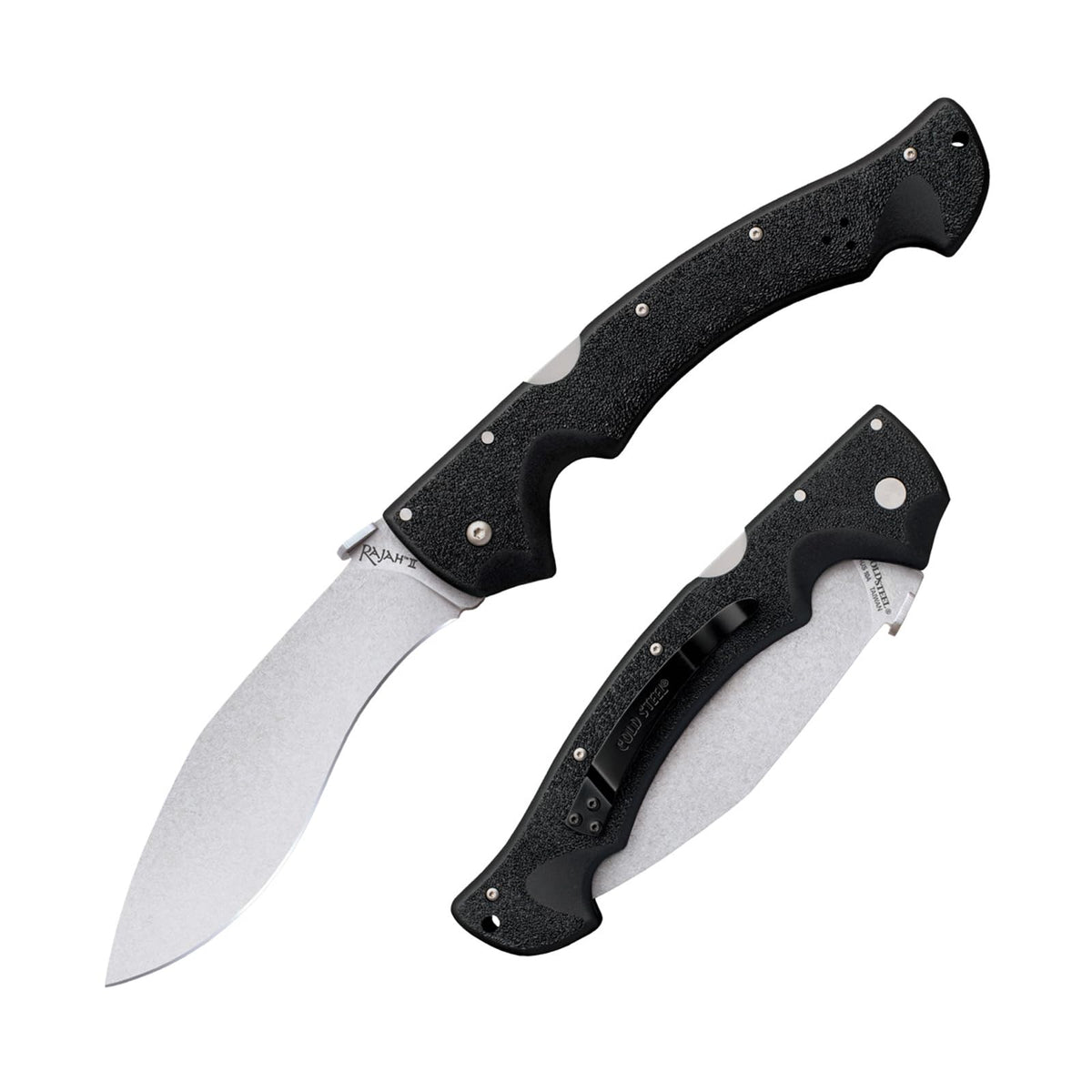 Cold Steel Rajah Series AUS10A - Cuchillo plegable táctico con mango Griv-Ex con bloqueo de triple anuncio, bolsillo ambidiestro y clip para cinturón