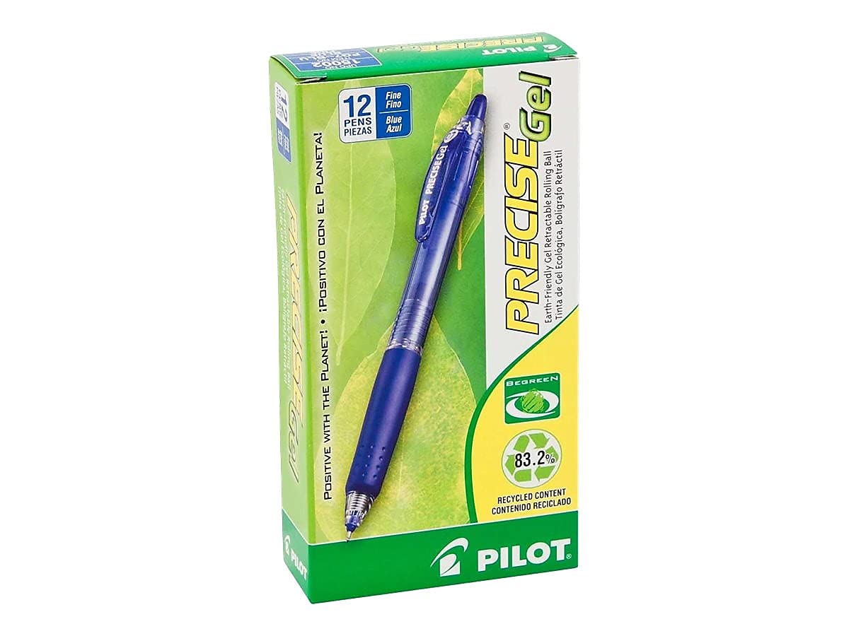 Pilot Precise Gel Rt, Bolígrafo Retráctil, Tinta Gel Azul, Fino 0.7 mm, Usa Repuesto, Doce Piezas (15002)