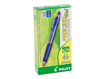 Pilot Precise Gel Rt, Bolígrafo Retráctil, Tinta Gel Azul, Fino 0.7 mm, Usa Repuesto, Doce Piezas (15002)