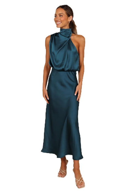 Petal & Pup Anabelle Vestido Midi con Cuello Halter para Mujer, Verde Azulado, Small