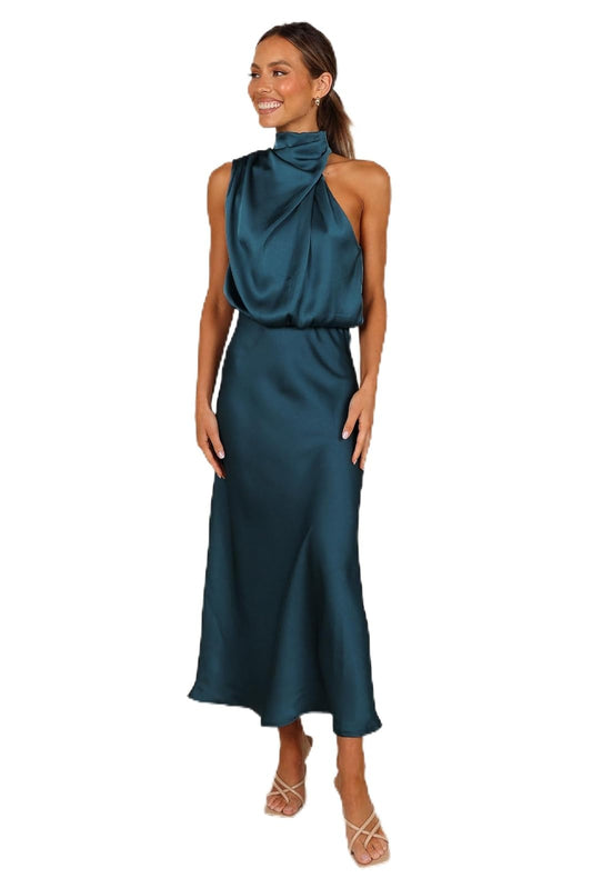 Petal & Pup Anabelle Vestido Midi con Cuello Halter para Mujer, Verde Azulado, Small