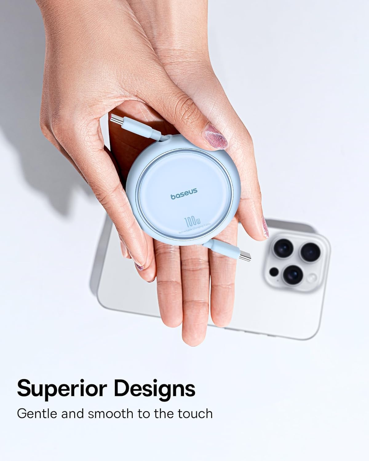 Baseus USB-C Mini Cable de Carga Retráctil de 100 W, Azul