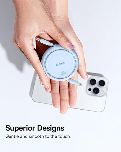 Baseus USB-C Mini Cable de Carga Retráctil de 100 W, Azul