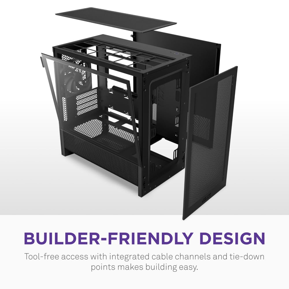 NZXT Gabinete H3 Flow Micro ATX – Flujo de Aire optimizado – Incluye 1 Ventilador Trasero de 120 mm – Compatible con GPU de tamaño Completo – Compatible con Frontal de 280 mm, radiador