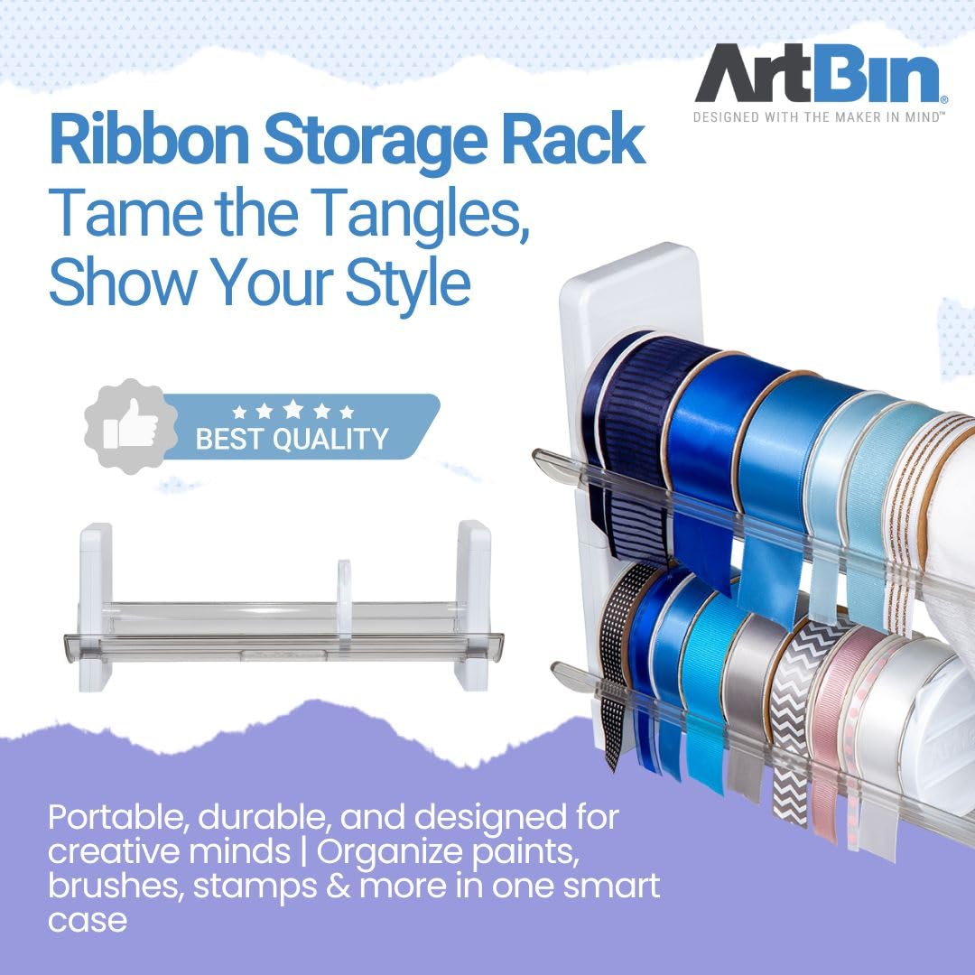 ArtBin 6870RSR Estante de almacenamiento de cinta | Sostiene bocinas de cinta para salas de manualidades y envoltorio de regalos, uso en pared o mesa, estante duradero, blanco