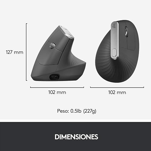 Logitech MX Vertical Mouse Inalámbrico Ergonómico, Multi-Computadora, 2,4 GHz/Bluetooth con Receptor Unifying USB, Seguimiento Óptico 4000 dpi, 4 Botones, Carga Rápida, Portátil/PC/Mac/iPad OS - Negro.