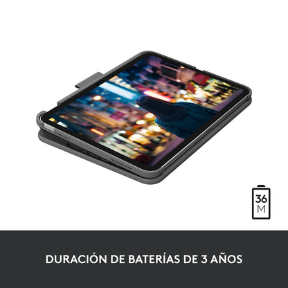 Logitech Slim Folio Funda con Teclado para iPad (10.° generación) con Teclado inalámbrico Bluetooth Integrado - Gris Oxford