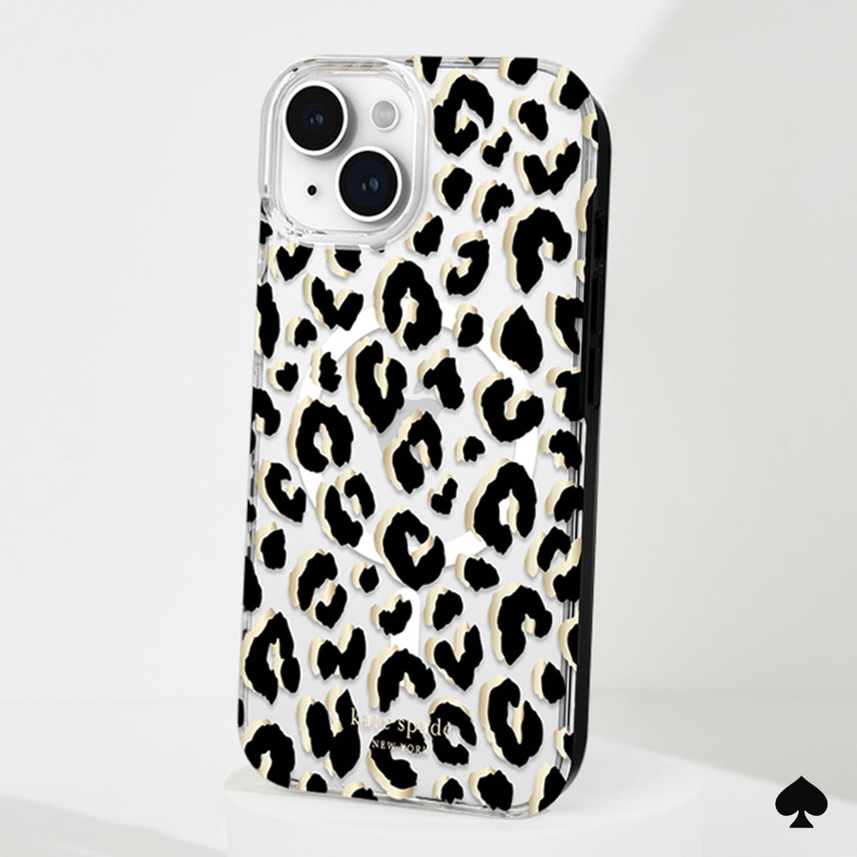 Kate Spade New York Funda para iPhone 15 Plus, Compatible con MagSafe - Ciudad Leopardo Negro
