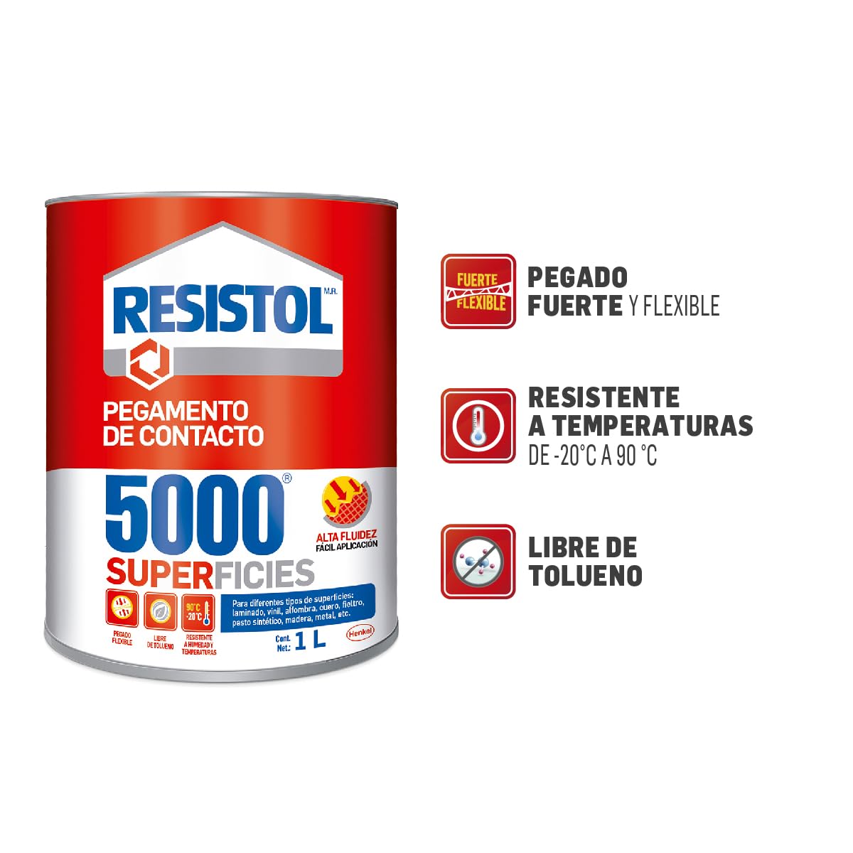 Resistol 5000 Superficies, pegamento para armado, bricolaje, laminado, enchapado y ensamble, adhesivo de fuerte agarre para madera, fieltro, cuero, metal y otros materiales, 1x1lt