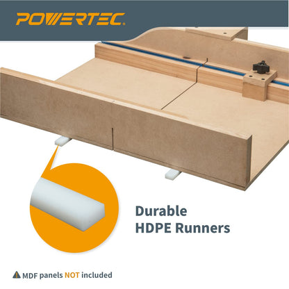 POWERTEC 71793 Barra de inglete HDPE de 3/4" x 3/8" x 17" para trineo de corte transversal, trineo de sierra de mesa, plantillas, accesorios y ranuras de inglete de 3/4" x 3/8", con tornillos de mont