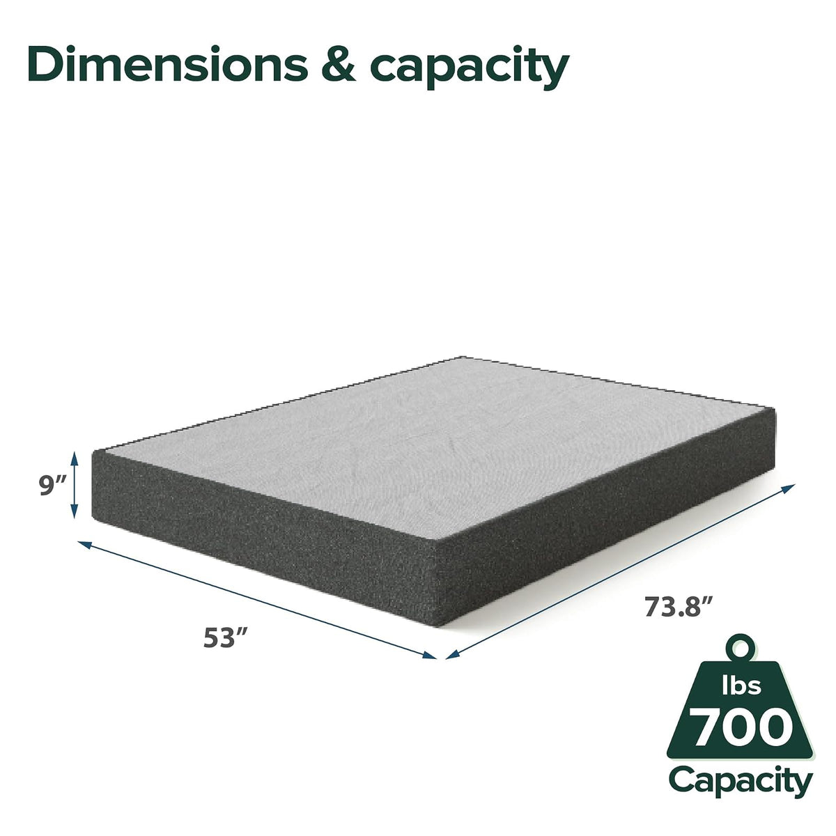 Zinus WonderBox (TM) - Resorte de Caja Inteligente de 9 Pulgadas, Base de colchón de Montaje rápido, Marco de Metal Duradero, matrimonial, Gris
