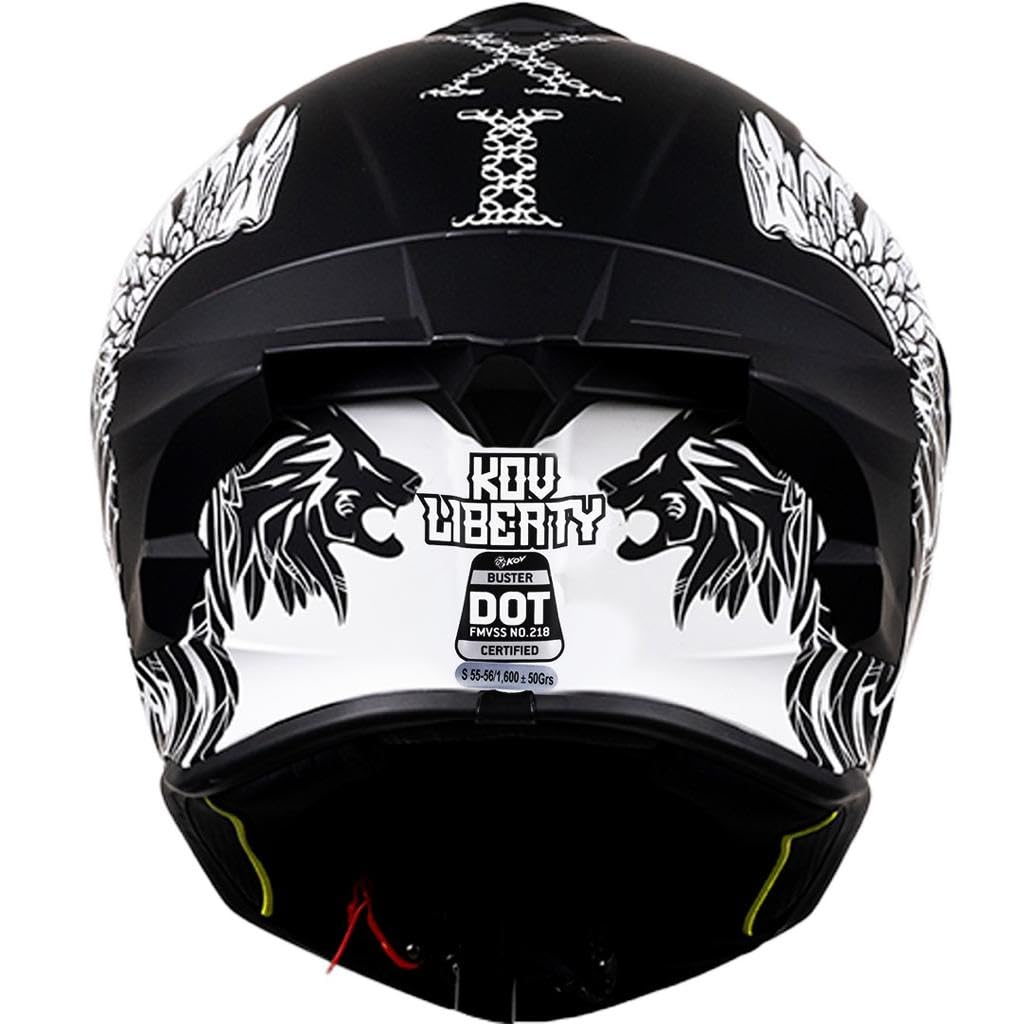 KOV Casco Buster Liberty Negro Mate Integral para Moto Deportivo AERODINAMICO Certificado Dot