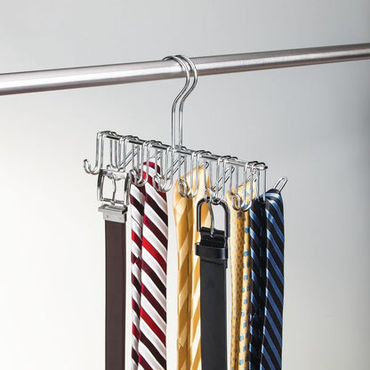 InterDesign Classico Organizador de Corbatas, Colgador de Metal Cromado con 14 Ganchos para organizar Cinturones y Corbatas, Plateado