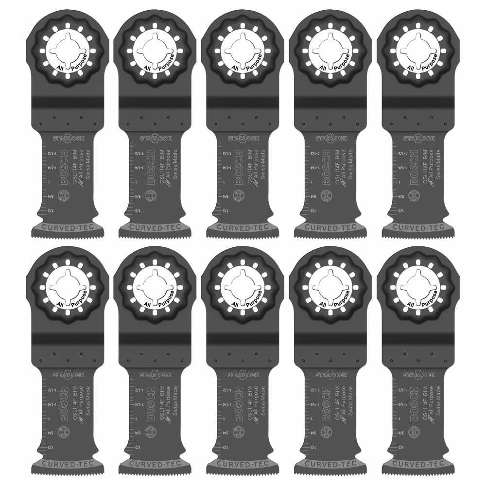 BOSCH OSL218F 1 pieza 2-1/8 pulgadas Starlock - Hoja multiherramienta oscilante 2 en 1 Dual-Tec multipropósito bimetálica para aplicaciones en madera con clavos, paneles de yeso, PVC - 1-1 - 4 In. - Hoja de corte de inmersión