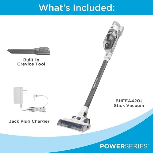 Black+Decker POWERSERIES+ Aspiradora inalámbrica de 16 V MAX con Luces LED de Piso, Ligera, multisuperficie, Blanco (BHFEA420J)