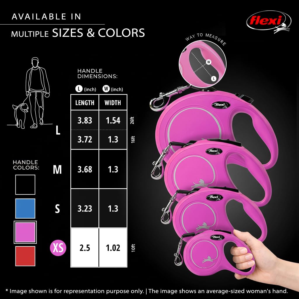 Flexi Correa retráctil clásica para Perro (Cuerda), para Perros de hasta 18 Libras, 10 pies, Extra pequeña, Rosa