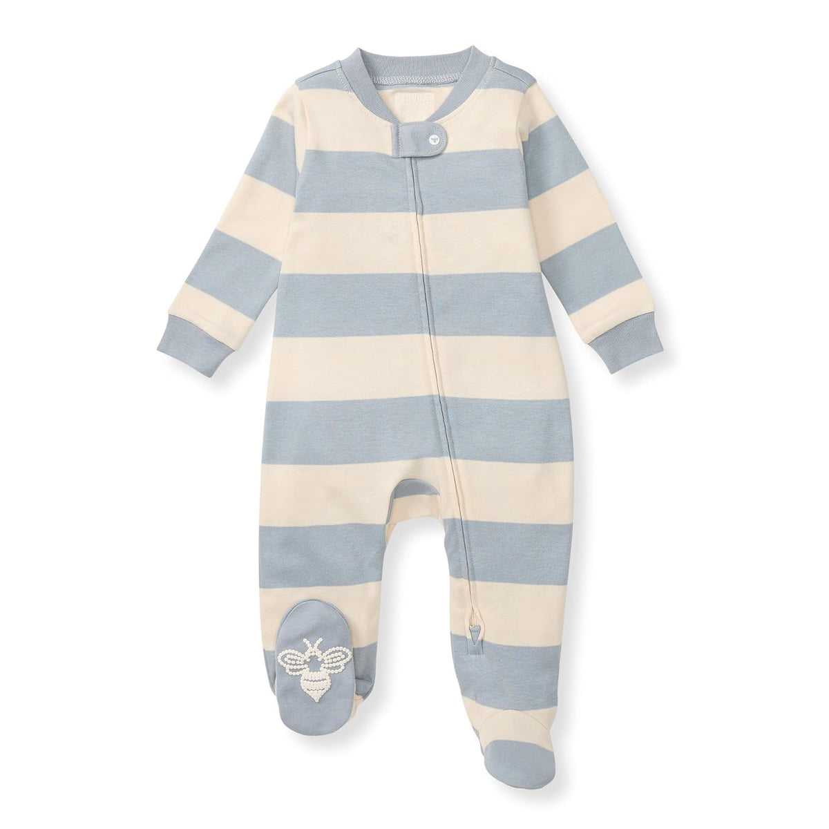 Burt's Bees Baby Pijama Enteriza con Cierre Frontal, 100% Algodón Orgánico - 3-6 Meses - Rayas de rugby azul cantera
