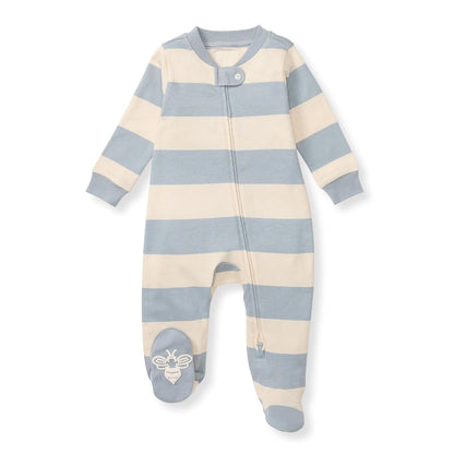 Burt's Bees Baby Pijama Enteriza con Cierre Frontal, 100% Algodón Orgánico - 3-6 Meses - Rayas de rugby azul cantera
