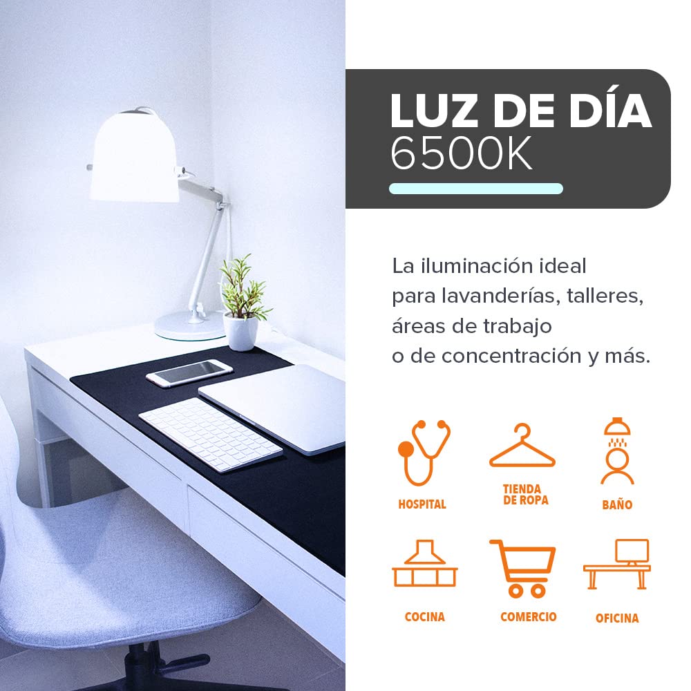 Tecnolite - Paquete de 10 Focos Ahorradores, Foco LED A19, Color Blanco 5 W, Base E27, 450 lumens, Luz de Día 6500 K, 100 - 240 V, Protegidos en Caja Individual