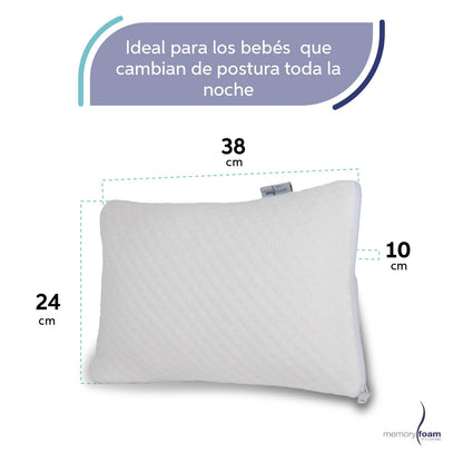 Memory Foam Baby | Almohada de Bebé Cómoda y Segura - Firmeza Media – Blanco – 24x38x10 cm – Hecha