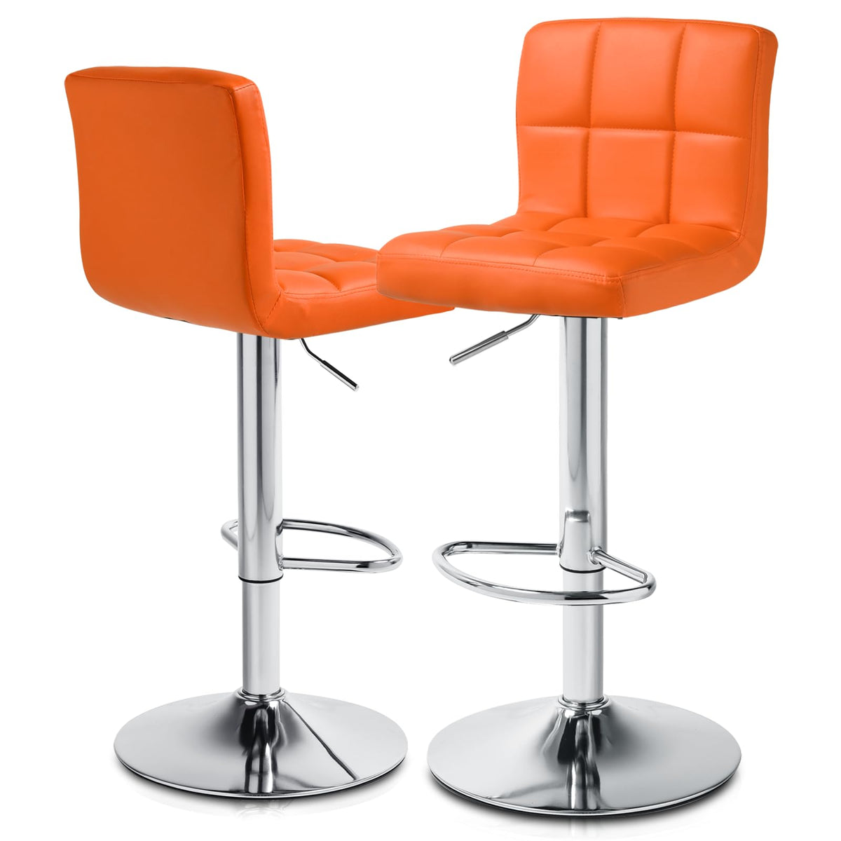 MoNiBloom - Juego de 2 taburetes de Bar con Respaldo Cuadrado de Piel sintética, Altura Ajustable y reposapiés para el hogar, Cocina, Comedor, Color Naranja