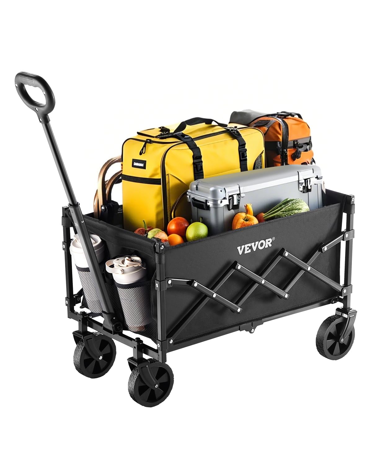 VEVOR - Carro Plegable Plegable con Ruedas, carros Plegables con Capacidad de 220 Libras, Carro de Utilidad portátil Ligero para Compras, Deportes, Camping y jardín - Negro - 102.1 kg