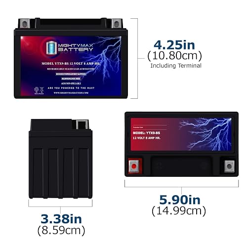 Mighty Max Battery Batería YTX9-BS -12 voltios 8 AH, 135 CCA, batería Recargable sin Mantenimiento SLA AGM para Motocicleta
