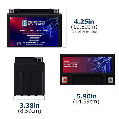Mighty Max Battery Batería YTX9-BS -12 voltios 8 AH, 135 CCA, batería Recargable sin Mantenimiento SLA AGM para Motocicleta