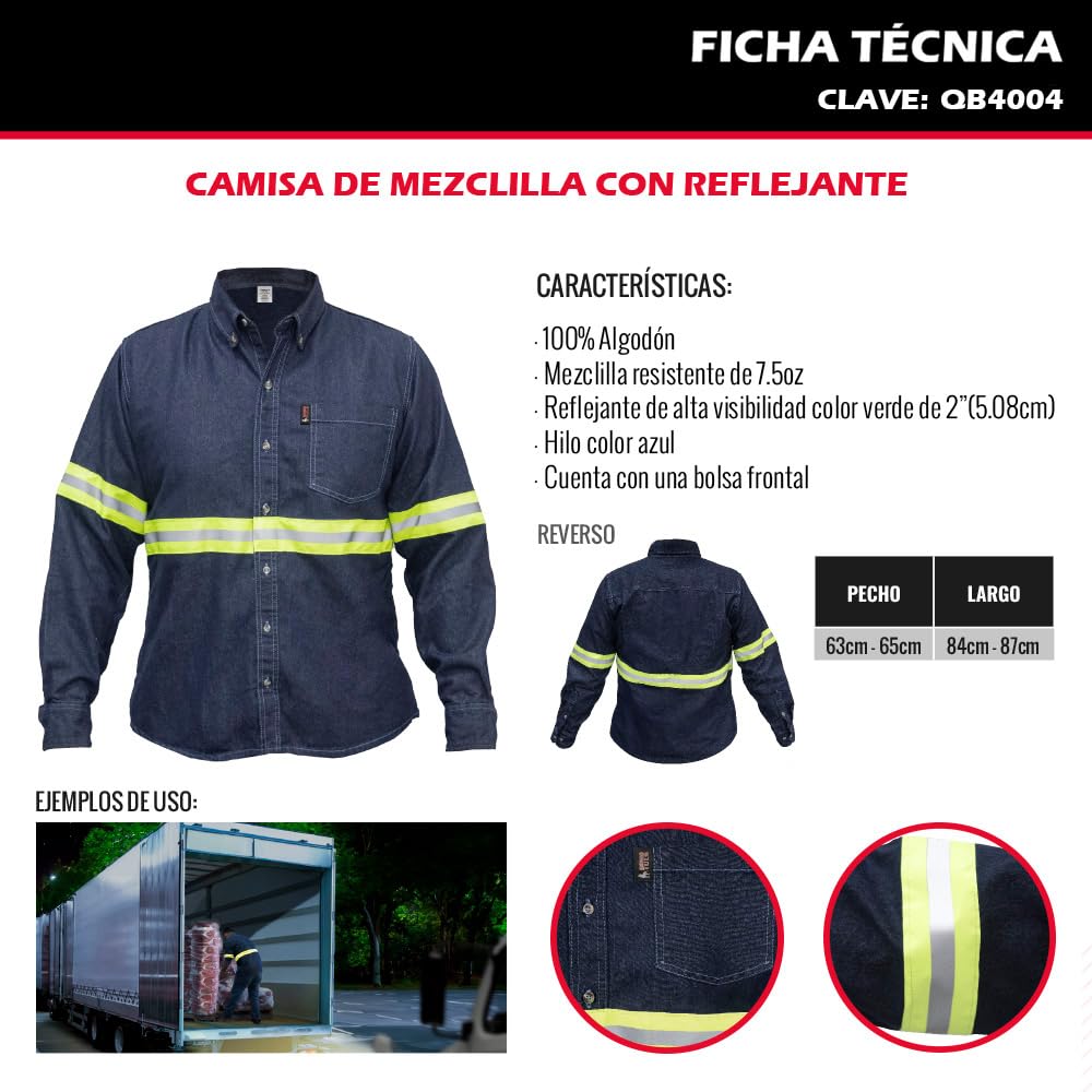 Dogotuls QB4004 Camisa de Mezclilla con reflejante Talla Extra Grande