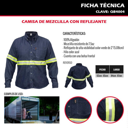 Dogotuls QB4004 Camisa de Mezclilla con reflejante Talla Extra Grande