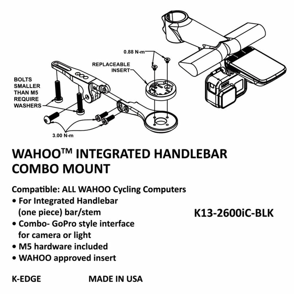 K-EDGE Montura para Wahoo ‍ Integrated Combo | Negro | Modelo K13-2600iC-BLK | Compatible MTB y Ruta