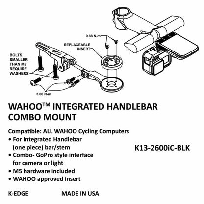 K-EDGE Montura para Wahoo ‍ Integrated Combo | Negro | Modelo K13-2600iC-BLK | Compatible MTB y Ruta