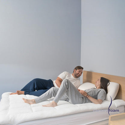 Memory Foam | Colchoneta Cloud Matrimonial - Sobrecolchón Capitonada con Dos Vistas Fresca/Caliente - Blanca/Gris- 100