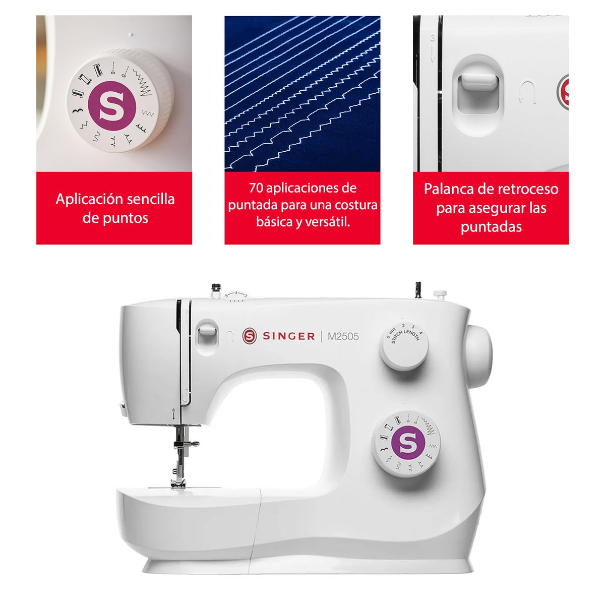 SINGER® M2505 Máquina de Coser Mecánica De 10 Puntadas Ideal Principiantes | Ideal para quienes inician costura, máquina con 10 puntadas integradas, adecuada reparaciones sencillas, ojal en 4 pasos