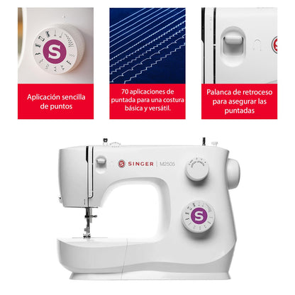 SINGER® M2505 Máquina de Coser Mecánica De 10 Puntadas Ideal Principiantes | Ideal para quienes inician costura, máquina con 10 puntadas integradas, adecuada reparaciones sencillas, ojal en 4 pasos