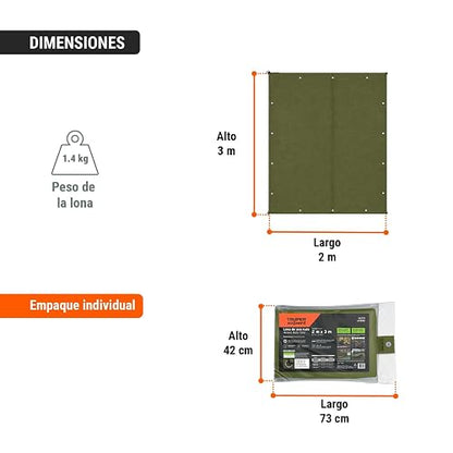 Truper Expert LT-23X, Lona uso rudo, verde olivo, 2 X 3 m, Paquete con 1 pieza