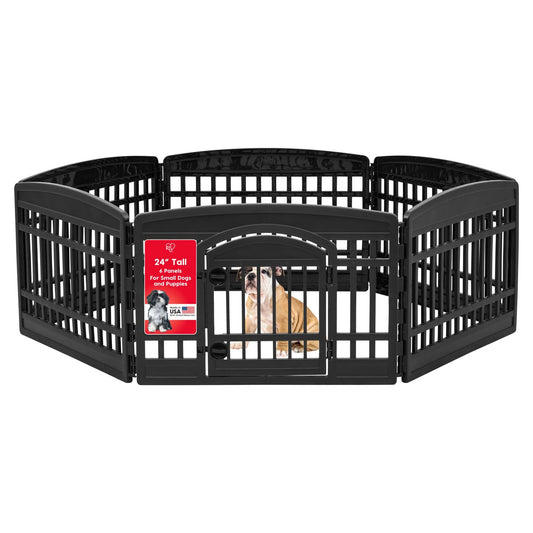 IRIS USA Corral de Ejercicio de 6 Paneles de 61 cm con Puerta, , Mantiene a las Mascotas Seguras, Fácil de Montar y Almacenar, Personalizable, con Patas de Goma Antideslizantes, Negro