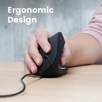Perixx PERIMICE-513C - Mouse Vertical USB-C con Cable, 6 Botones, Ajustable 1000/1600 dpi, diestro, Cable de 6 pies, Negro
