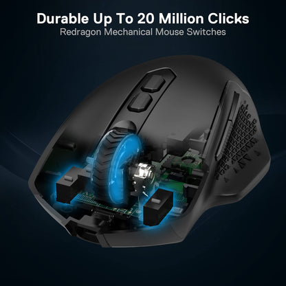 Redragon M810 Pro - Ratón inalámbrico para Juegos, 10000 dpi con Llave de Fuego rápido, 8 Botones Macro, Capacidad de Potencia Duradera de 45 Horas y retroiluminación RGB para PC/Mac/Laptop