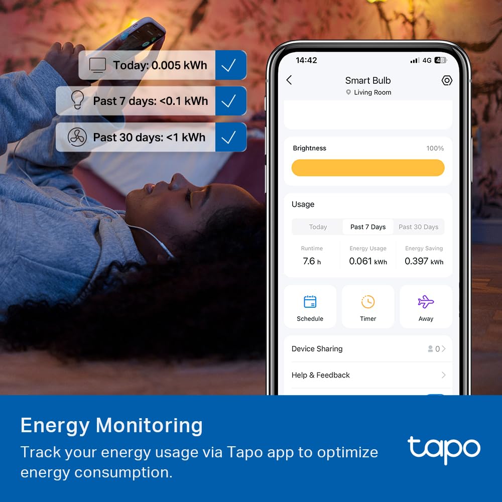 Tapo TP-Link - Bombillas inteligentes de 800 lúmenes (equivalente a 60 W), 2700 K blanco cálido suave, regulable, compatible con Alexa y Google Home, no requiere concentrador, A19 E26, L510E (paquete