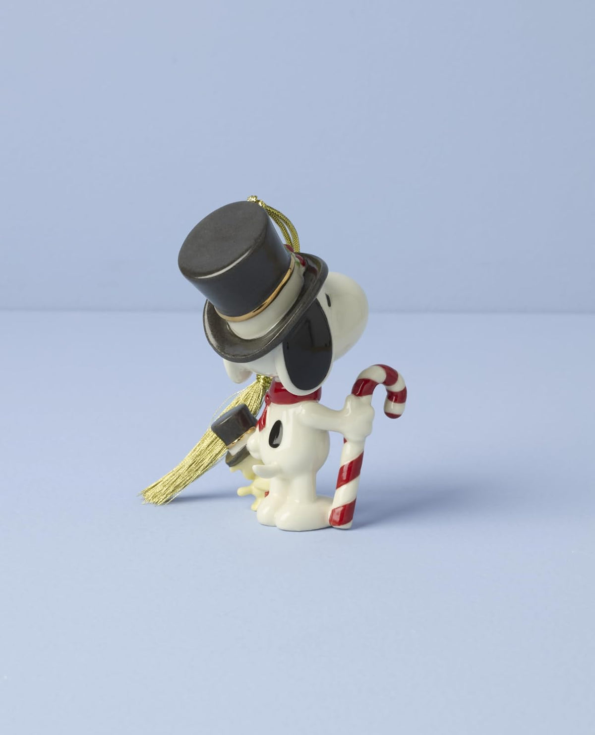 Lenox 896793 Snoopy & Woodstock con Adorno de bastón de Caramelo | Cacahuetes de porcelana coleccionable | Cordón dorado para colgar | Gran regalo para fanáticos y coleccionistas | 4 pulgadas