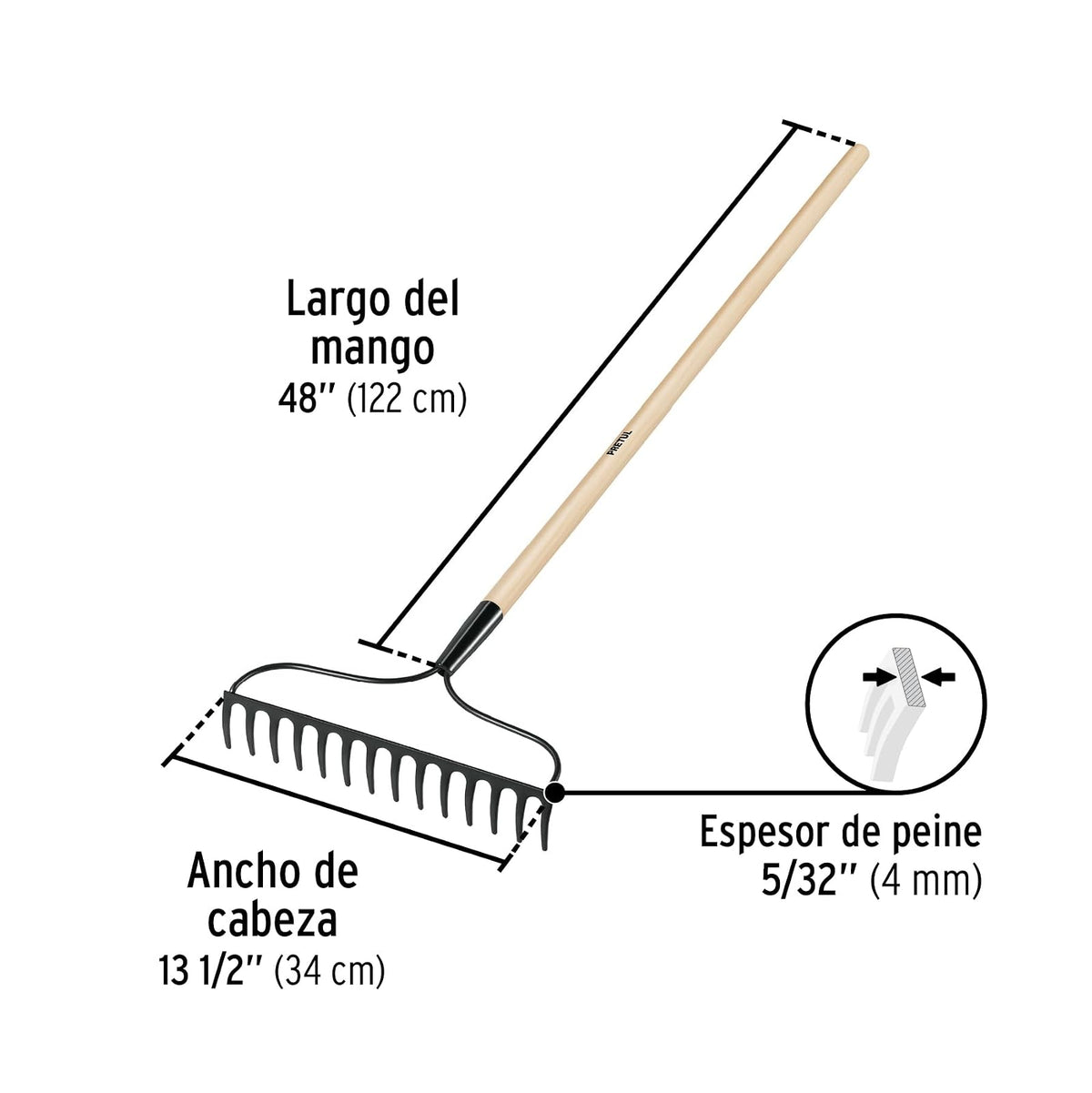 Pretul R-14AL-P, Rastrillo jardinero, 14 dientes, Pretul