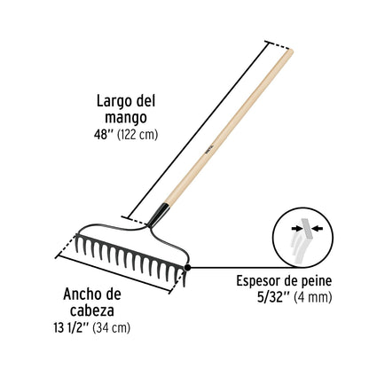 Pretul R-14AL-P, Rastrillo jardinero, 14 dientes, Pretul