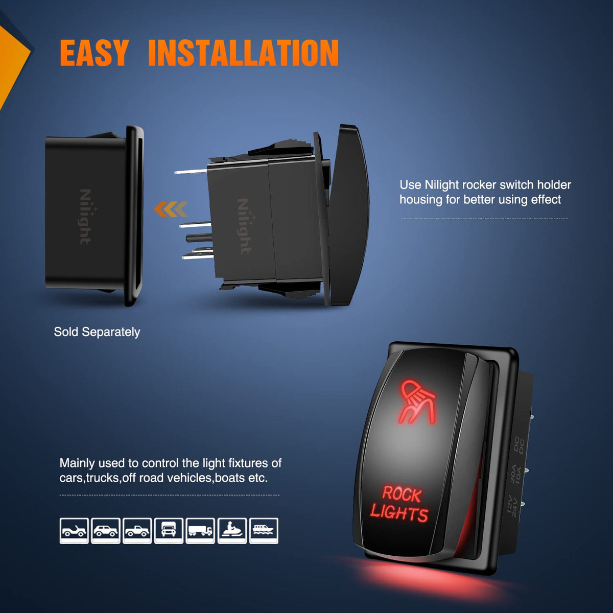 Nilight Interruptor LED 5 Pines SPST 20A/12V 10A/24V Rojo con Cables de Puente