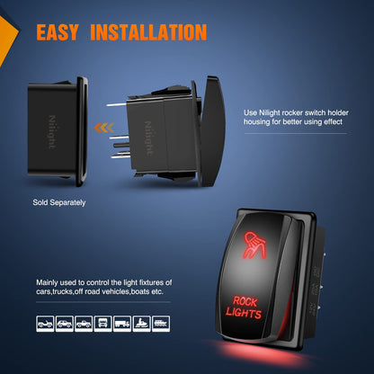 Nilight Interruptor LED 5 Pines SPST 20A/12V 10A/24V Rojo con Cables de Puente