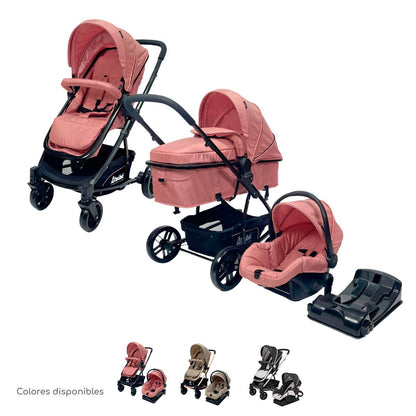 D´BEBÉCarriola Travel System Crown - Carriola Multifuncional - Ideal para Bebés Recién Nacidos y hasta los 4 años - Incluye y Autoasiento Color rosa