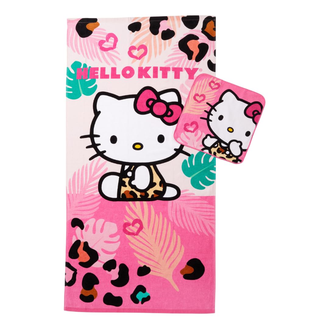 Franco Hello Kitty - Juego de 2 Toallas de Rizo de algodón Suave Absorbente para baño, Piscina, Playa, para niños, 50 x 25 Pulgadas, (Producto Oficial con Licencia)